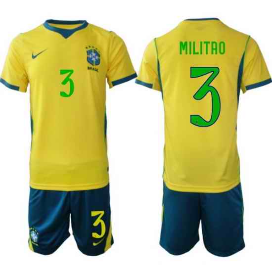 Youth Brazil 2026 FIFA World Cup Yellow Home Soccer Jersey MILITAO #3